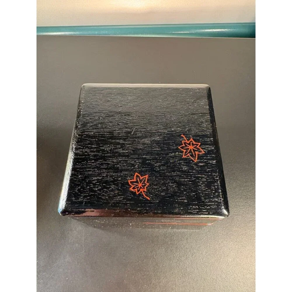 Japanese Jubako Two Tier Lacquer Stacking Box Red Maple Leaf Divider Bento